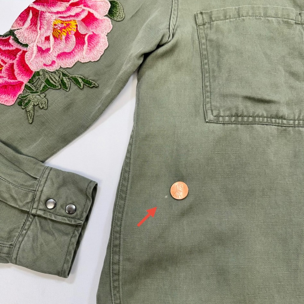 Rails Marcel Shirt Womens XS Sage Green Floral Embroidered Linen Blend Boho - Picture 13 of 14